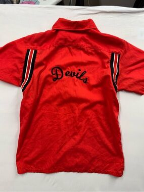 RARE Vintage 50s Hilton Bowling Shirt Mens M Red DEVILS Chainstitch USA Made